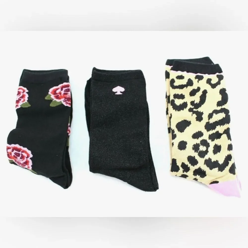 Kate Spade New York Kate Spade Crew Socks Pack of 3 Khaki Cheetah Print NWT